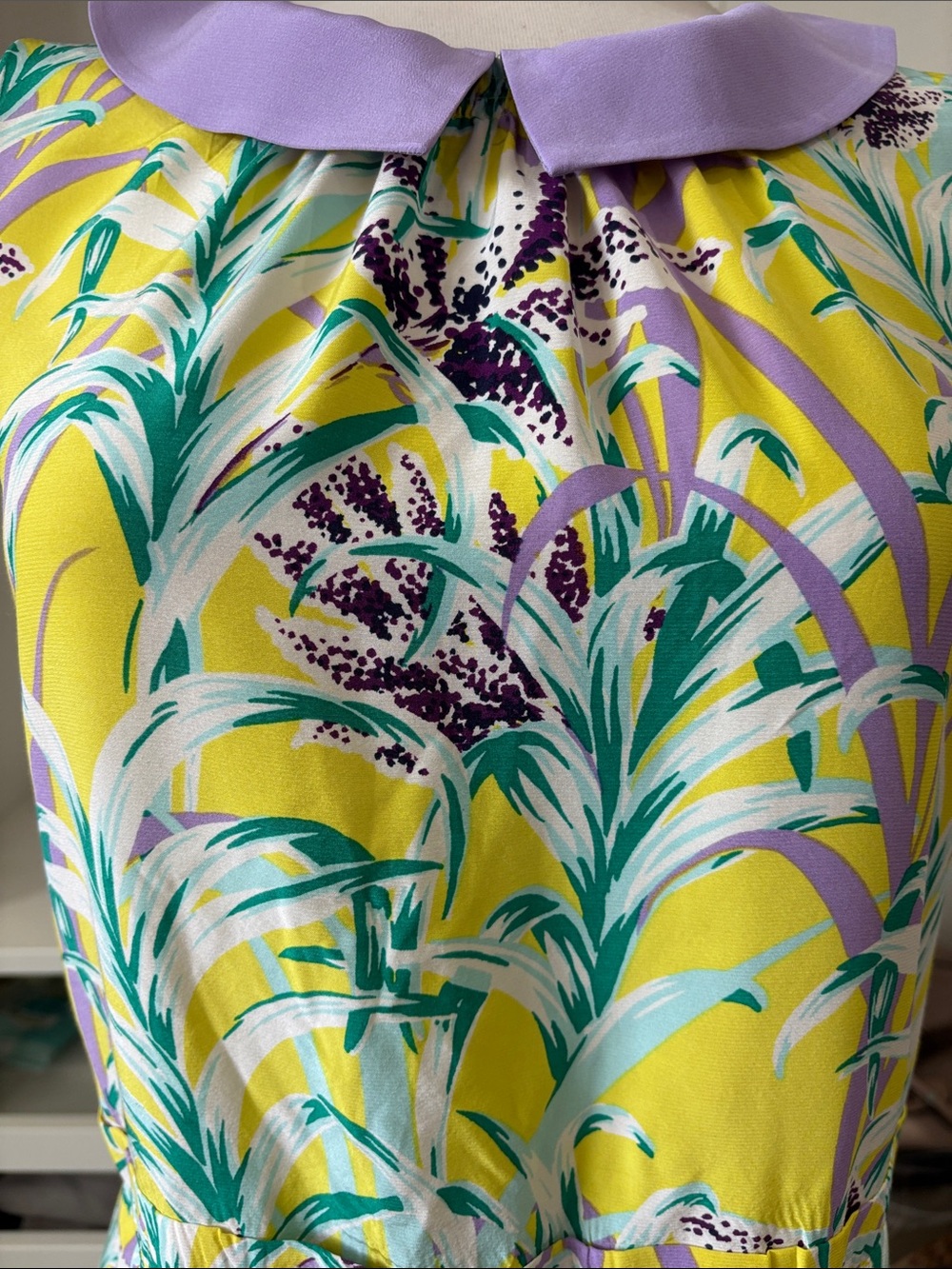 kate spade Yellow Tropical Print Mini Dress with Lavender Collar - Picture 10 of 15